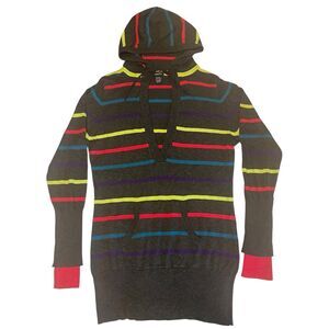 rue21 Striped Hoodie Sweater XL Tunic Multicolor Knit Y2K Festival Statement